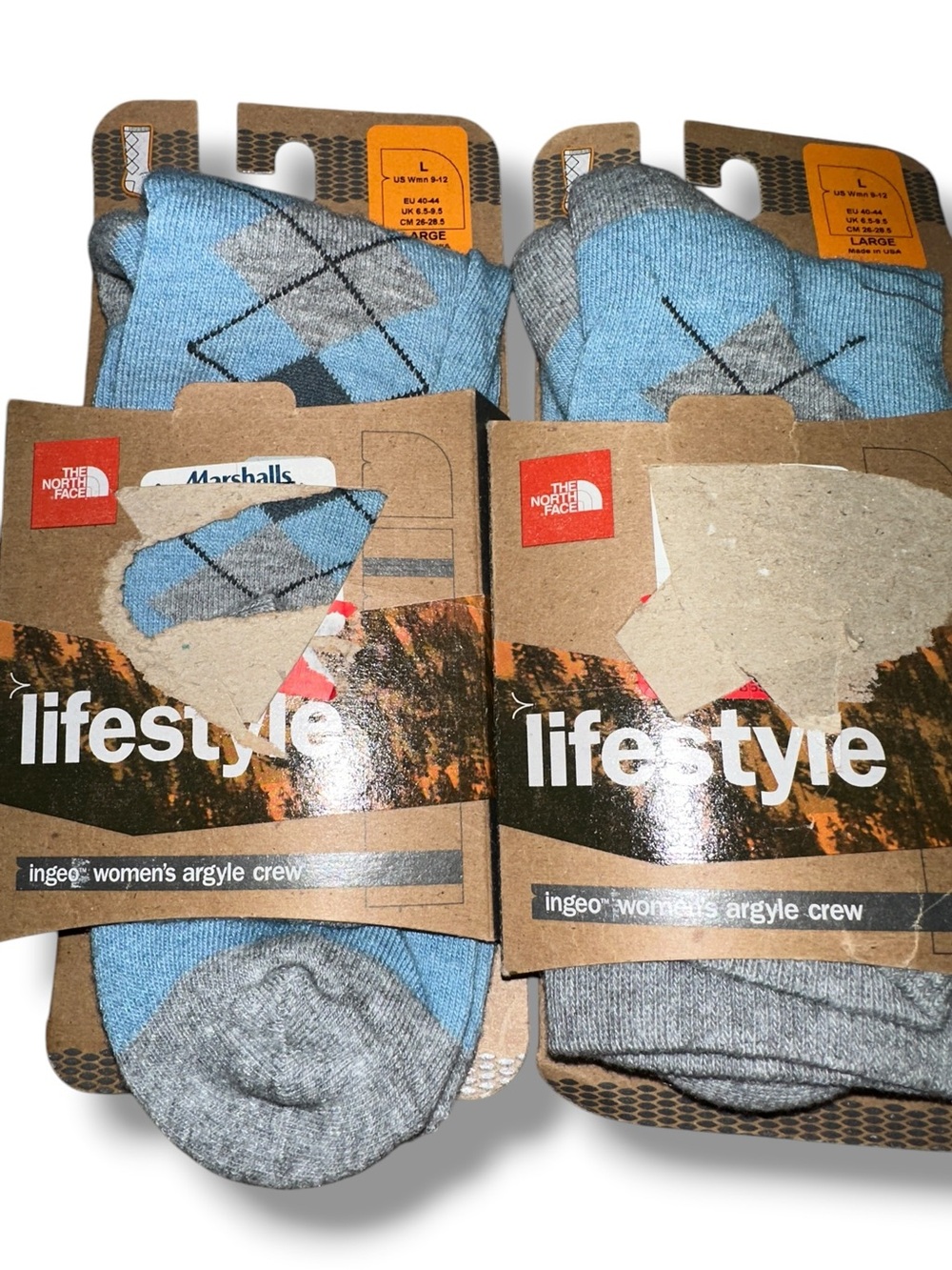 The North Face Women's Argyle Crew Socks - Light Blue & Gray NWT $32 Retail